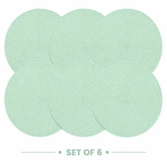 Shyamali Woven Placemats Set of 6, 16 " Round Braided Placemats for Dining Table, Heat-Resistant & Washable, Light Green