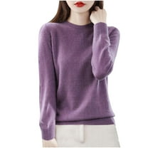 Enjoytime Winter Tops for Women Crewneck Long Sleeve Base Shirts Solid Color Warm Knitted Sweater Business Casual Blouses Purple XXL