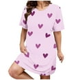 thumbnail image 1 of Kelon Chemises de Nuit et Robes de Nuit pour Femmes Grande Taille Robe de Nuit Décontractée pour Femmes Grande Taille Imprimé Cœur Manches Courtes Col Rond Extensible Moyen Ample Robe de Nuit Saint-Valentin, 1 of 4