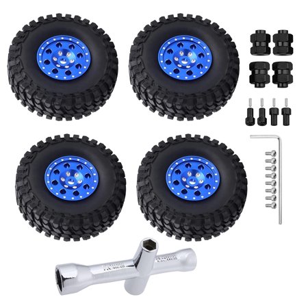 4PCS 1.0" Beadlock Wheel & Tire Set For Axial SCX24 1/24 RC Crawler - With Locknuts & Wrench (Style 2)