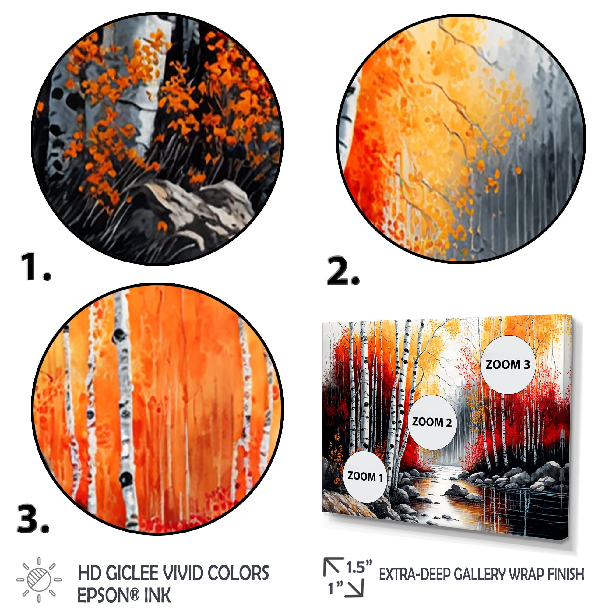 Designart Red And Orange Birch Trees By The River Canvas Wall Art