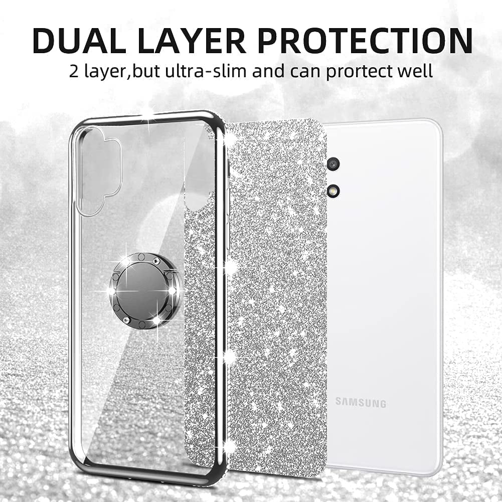 XiaYong A03S for Samsung Galaxy A03S Case Fashion Square Box Women Design  Gold Bling Glitter Rose Flower Soft Trunk Cover with Ring Kickstand Phone