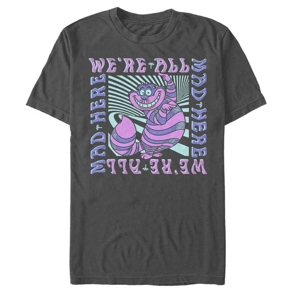 Men's Alice in Wonderland We're All Mad Here Trippy Graphic Tee Charcoal Medium