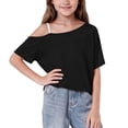 thumbnail image 2 of Mifsaly Girls Off Shoulder T-Shirts Loose Short Sleeve Kids Summer Tops Lightweight Comfortable Soft School Daily Wear Tee, 2 of 9