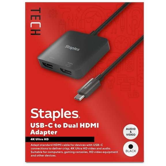 Staples TECH 6" USB-C to HDMI Audio/Video Cable Male to Female Black (ST62386)