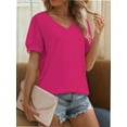 thumbnail image 3 of Womens Summer Tops Short Sleeve V Neck T Shirts Swiss Dot Puff Sleeve Tops Loose Casual Tshirts, 3 of 5