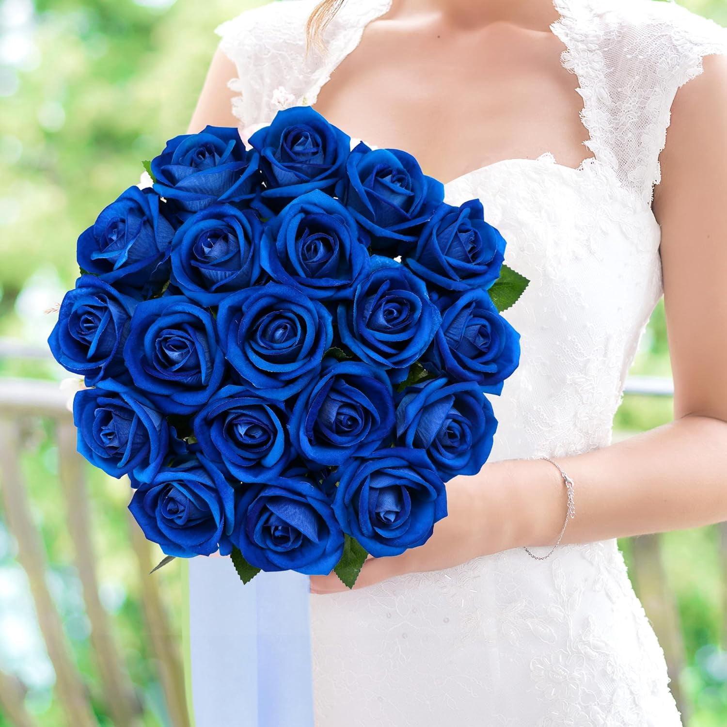 Fake Roses Artificial Silk Flowers - Blue Roses Artificial Faux Flowers with Stems for Home Wedding Centerpiece Hotel Office Decor