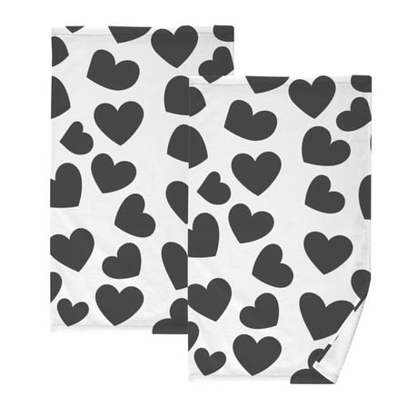 Ryvnso Black Heart Pattern Cotton Hand Towels Sets Face Towel 2 PCs Bathroom Decorative