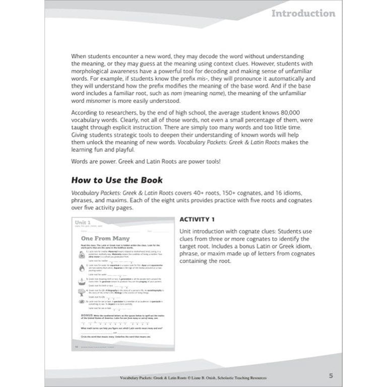 Vocabulary Packets: Greek & Latin Roots, (Paperback) - Walmart.com