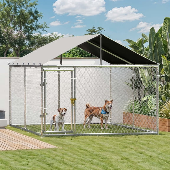 Uforic 10'x10' Outdoor Dog Kennel with Metal Dog Gate, Outdoor Dog Enclosure with Roof, Heavy Duty Dog Kennel for Backyard Farm