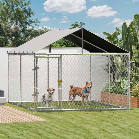 Uforic 10'x10' Outdoor Dog Kennel with Metal Dog Gate, Outdoor Dog Enclosure with Roof, Heavy Duty Dog Kennel for Backyard Farm