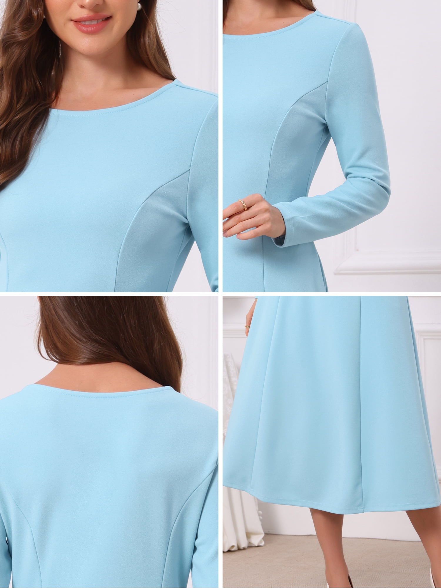 DARING DIVA Women's Long Sleeve Formal Crewneck A-Line Maxi Dress 2XL Light Blue