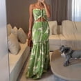thumbnail image 5 of Blue Leaf Print Strapless Twist Front Cutout Smocked Maxi Dress, 5 of 10