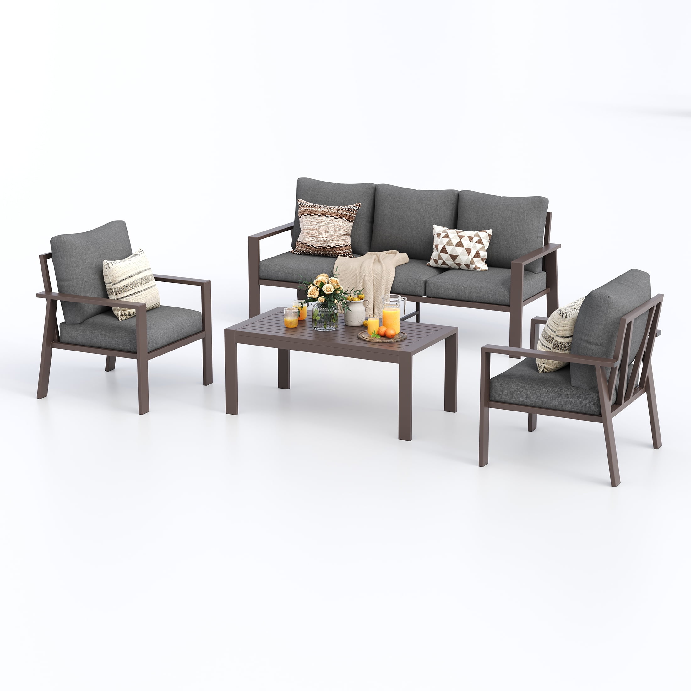 UDPATIO Aluminum Patio Furniture Set, Contemporary Outdoor Couch Set, Aluminum Patio Conversation Set, Gray