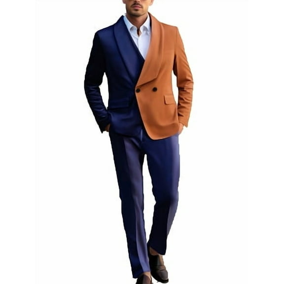 i.Finelong Men's fashionable color - Block double-breasted two-piece suit, suitable for various occasions.