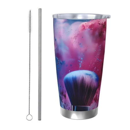 

Tideii Color Explosion Makeup Brush for 20OZ Car Cup Stainless Steel Cold and Hot Cup with Lid Suitable for Outdoor and Home Unisex-Straw Two-piece Set