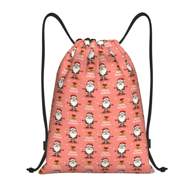 Xecao Merry Christmas Santa Claus Pattern Sports Drawstring Backpack - String Swim Gym Bag with Wet Proof Pocket for Women&Men-Medium