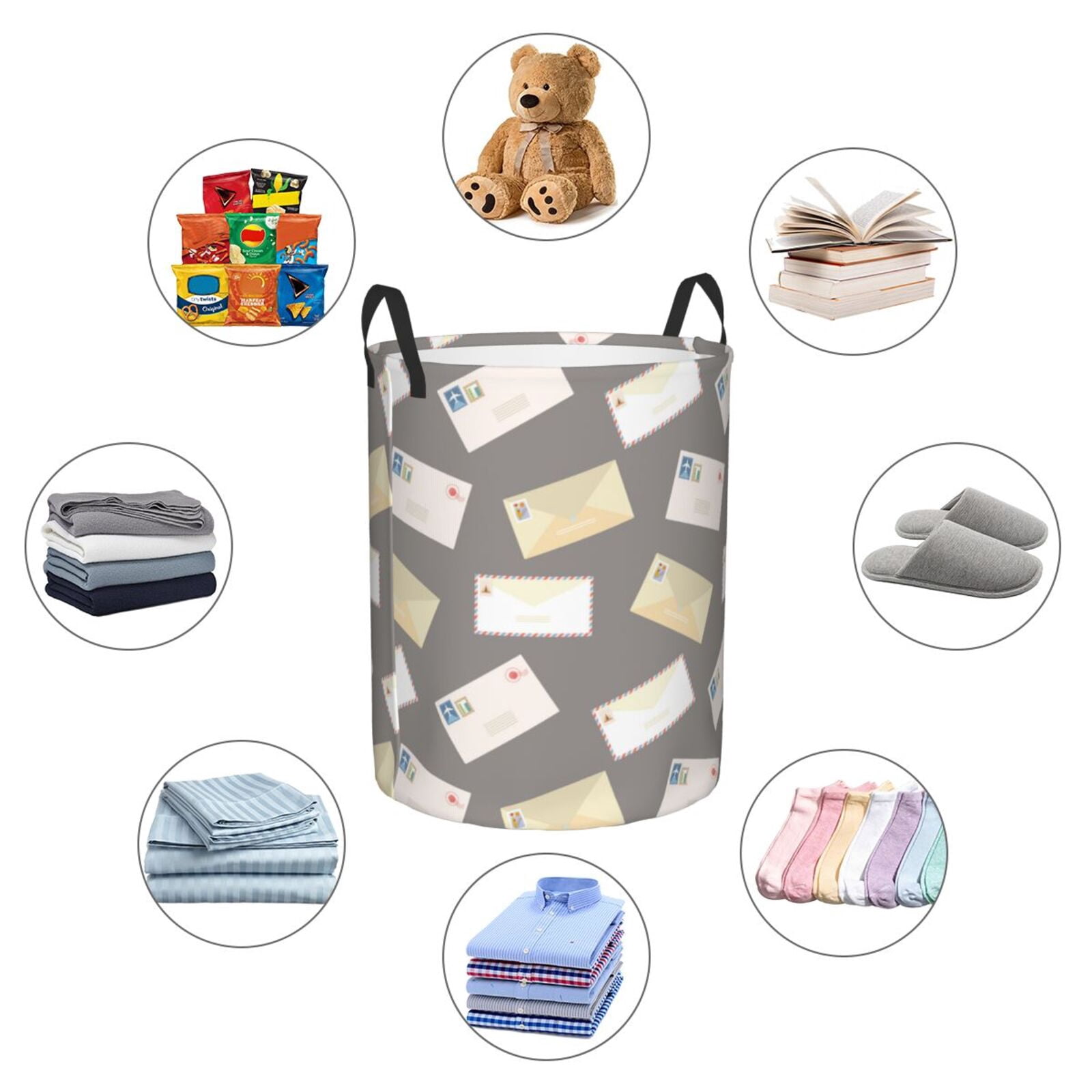 Large Laundry Basket with Handles - envelope Pattern Kids Baby Dirty Clothes Laundry Hamper for Bedroom Aesthetic
