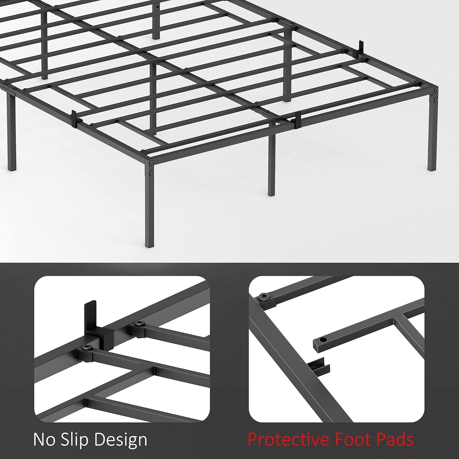 Quality Metal Bed Frame Platform – Queen Size, 16 Inch, Heavy Duty Steel Slats, Noise-Free, Non-Slip, Underbed Storage, 1000lbs Capacity, Easy Assembly, Black, Size: 16 INCH Queen