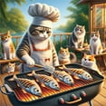 thumbnail image 3 of Ambesonne Cat Duvet Cover Set, Funny Chef Kitty Grilling Fish, Calking, Green Orange, 3 of 6