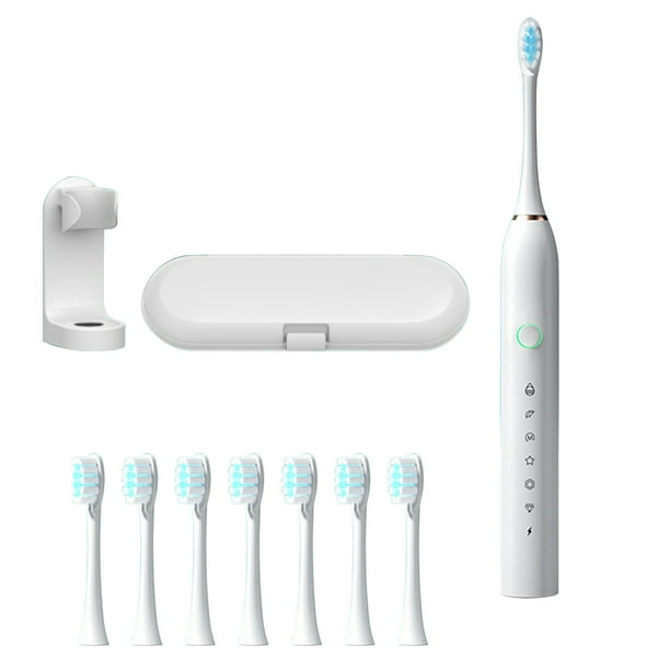 Yhmxh Utensilios de cocina Cepillo de dientes eléctrico de 8 cabezales, 6 velocidades, con soporte y estuche de viaje, modelo de carga USB, carga automática, sonido, cerdas suaves.