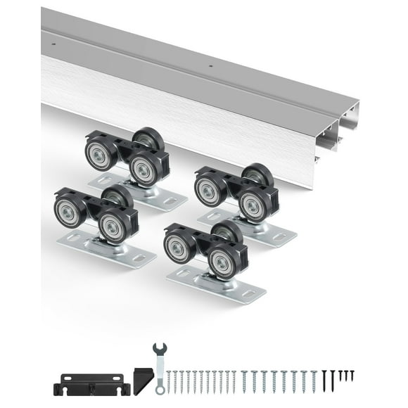 KFFKFF Matériel de Porte Coulissante, Kit de Matériel de Porte Coulissante en Alliage d'Aluminium de 6 Pieds pour Système de Porte Coulissante à 2 Niveaux