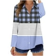 thumbnail image 5 of Royisotas Long Sleeve Women's Tops Striped Plaid Casual Winter Plus Size Button Down Shirts for Women Blue Collared Fitted Soft Button up Shirts, 5 of 6