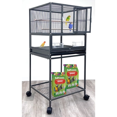 Deluxe Durable Wrought Iron Bird Parrot Cage Sturdy Front Door Side Nesting Doors Acrylic Clear Bottom Prevent Food Spillage Removable Rolling Stand