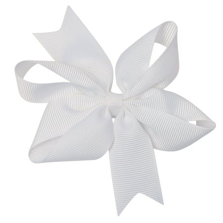 Girls White Solid Color Grosgrain Knotted Bow Stylish Hair
