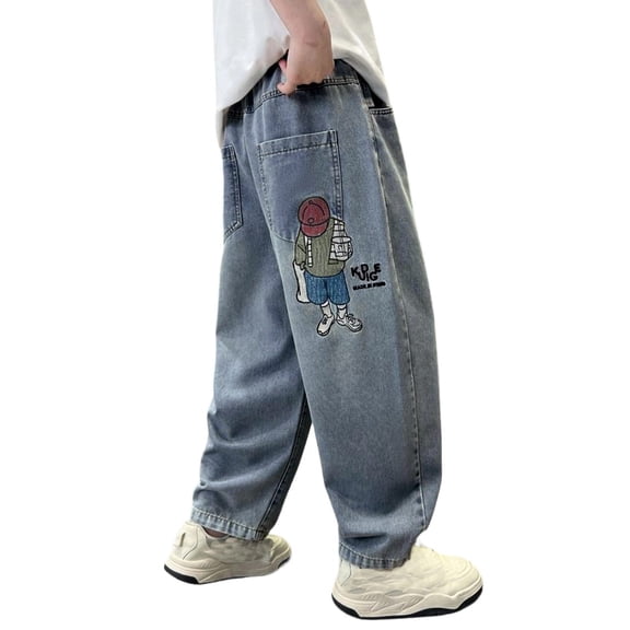Byoo Teen Girl's Loose Fit Denim Jeans Solid Ripped Wide Leg Daily Casual Pants Trendy School Bottoms,Blue