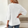 thumbnail image 4 of Tusihei Women V Neck 3/4 Sleeve Casual Tops Loose Fit Boho Pullover Tee Solid Basic Comfy Summer Fall Outfits Beach Blouse, White XL, 4 of 8