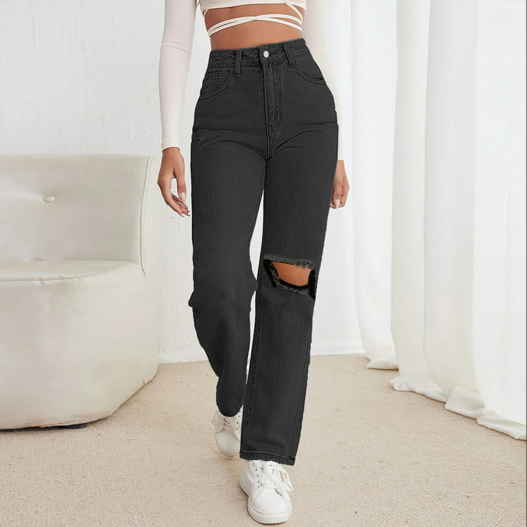 fvwitlyh Baggy Jeans for Women Women Y2K E-Girl Streetwear High Waisted  Cargo Pants Wide Leg Denim Jeans Straight Casual Loose Baggy Flare Trousers
