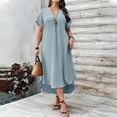 thumbnail image 5 of Autumn Wedding Guest Dress Womens Casual Plus Size Dress V Neck Solid Color Loose Fit Short Sleeve Woman Dresses Elegant Casual Grey XXXL, 5 of 5