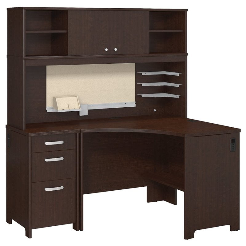 Scranton & Co Corner Desk with Hutch and 3 Drawer Pedestal