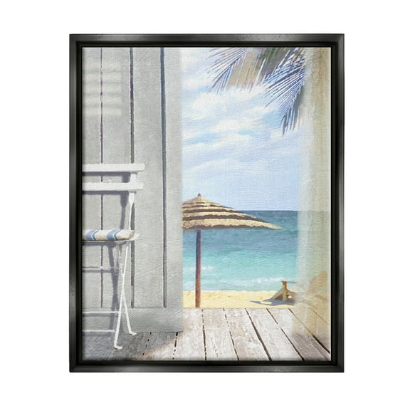 Stupell Industries Coastal Villa Porch Beach View Coastal Painting Black Floater Framed Art Print Wall Art