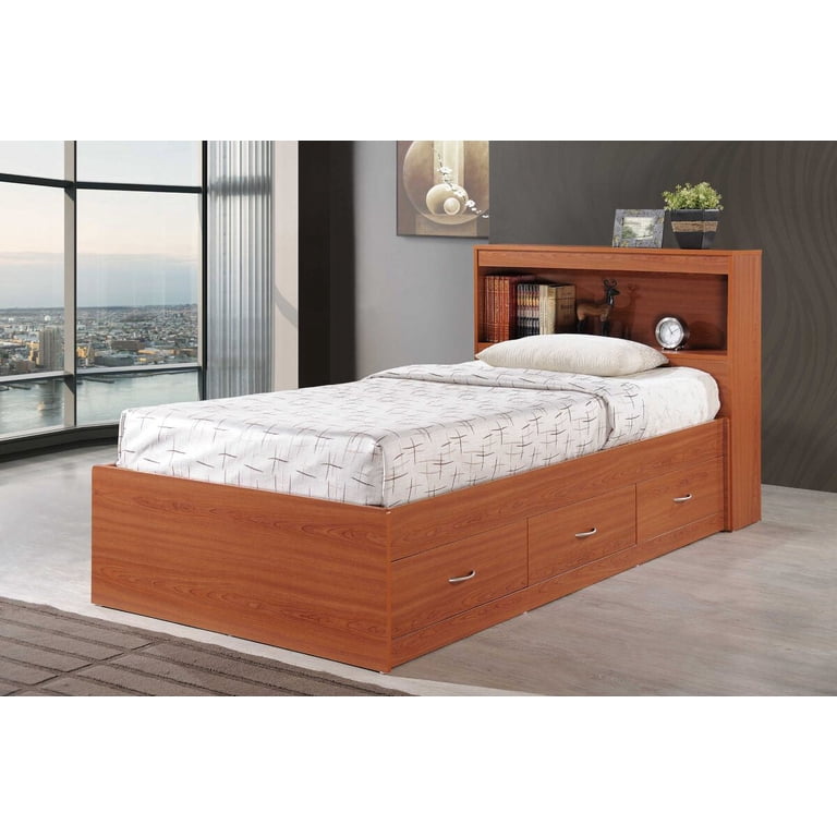 Hodedah Twin-Size Captain Bed with 3-Drawers and Headboard in