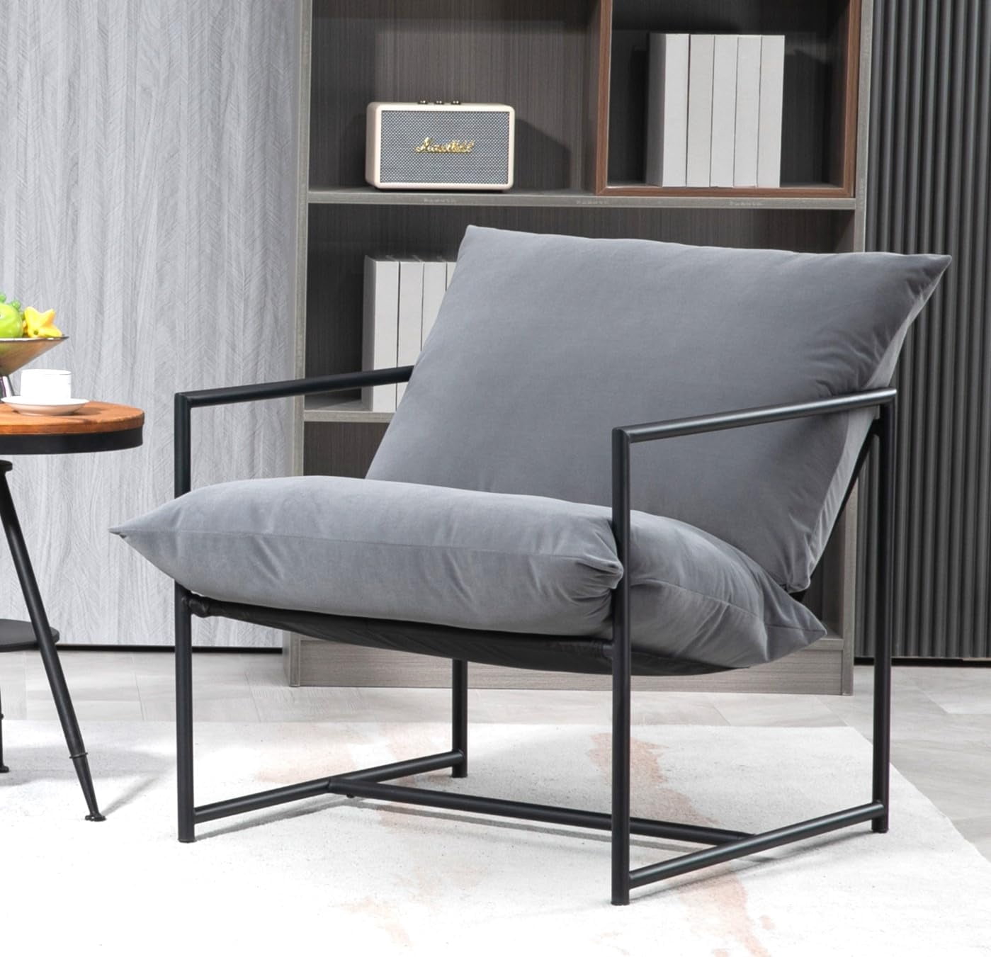 US Pride Furniture Modern Velvet Arm Chair with Reclined Seat Soft Upholstery and Plush Comfort for Stylish Living Room, Grey