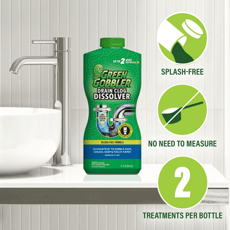 Green Gobbler Drain Clog Remover & Cleaner for Toilets, Sinks, Showers Septic-Safe, 31 oz