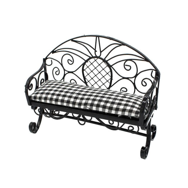 Casa de Muebles en miniatura Sillas Dobles Sofá mecedora Banco Salón Decoración Metal Tela negra Hugo Dollhouse Sillas Dobles