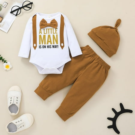 

Hunpta Infant Romper+Solid Gentleman Set Tie Pants Bow Outfits Letter Baby Boys Boys Outfits&Set