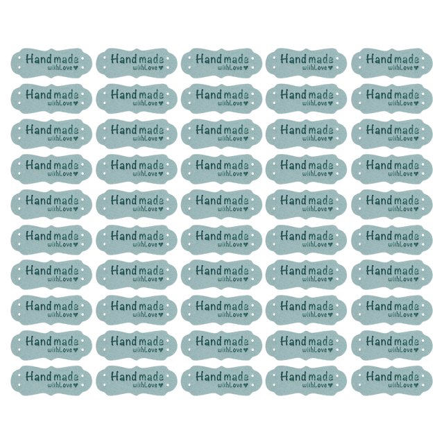 50uds Mano Hecho PU Cuero Etiqueta con Amor Cosido Relieve Etiqueta Adorno para Jeans Bolsos Zapatos Sombrero Azul