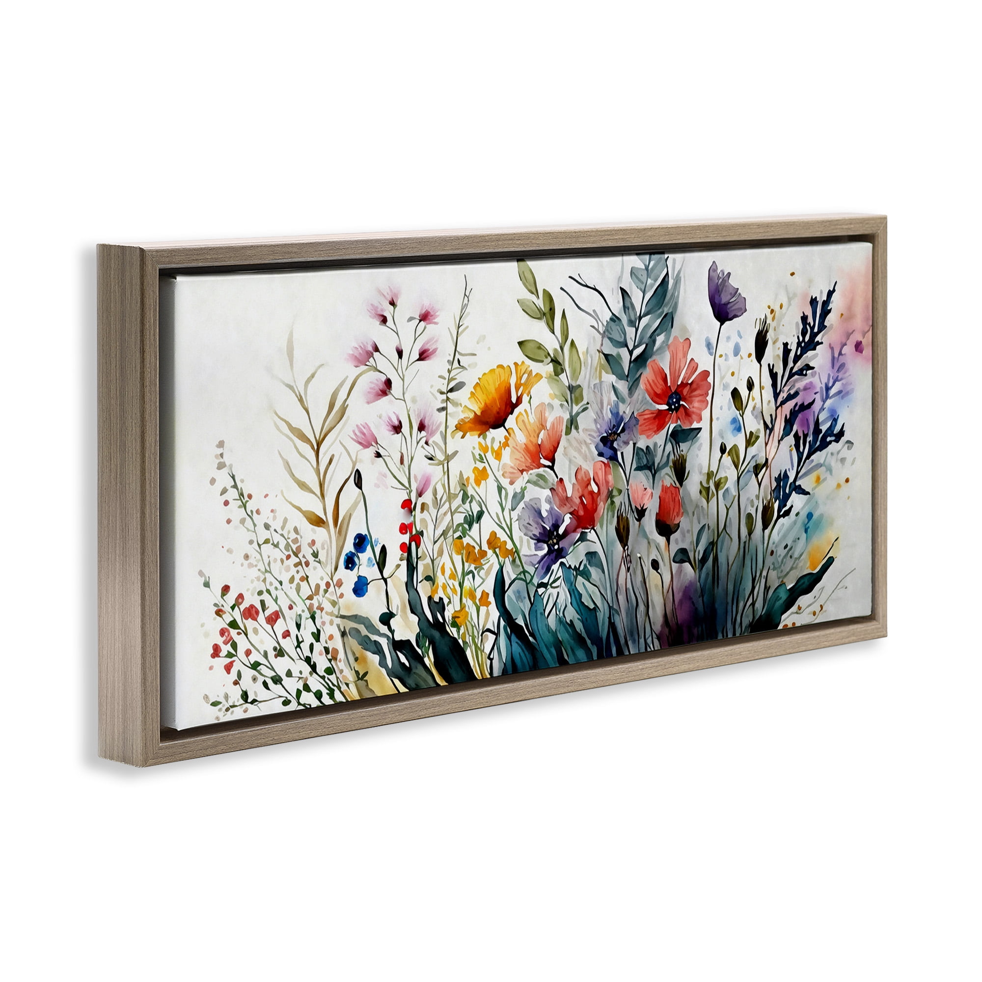 Stupell Industries Bold Floral Hues Blooming Nature Botanical & Floral Painting Brown Floater Framed Canvas Art Print Wall Art, 25 x 11