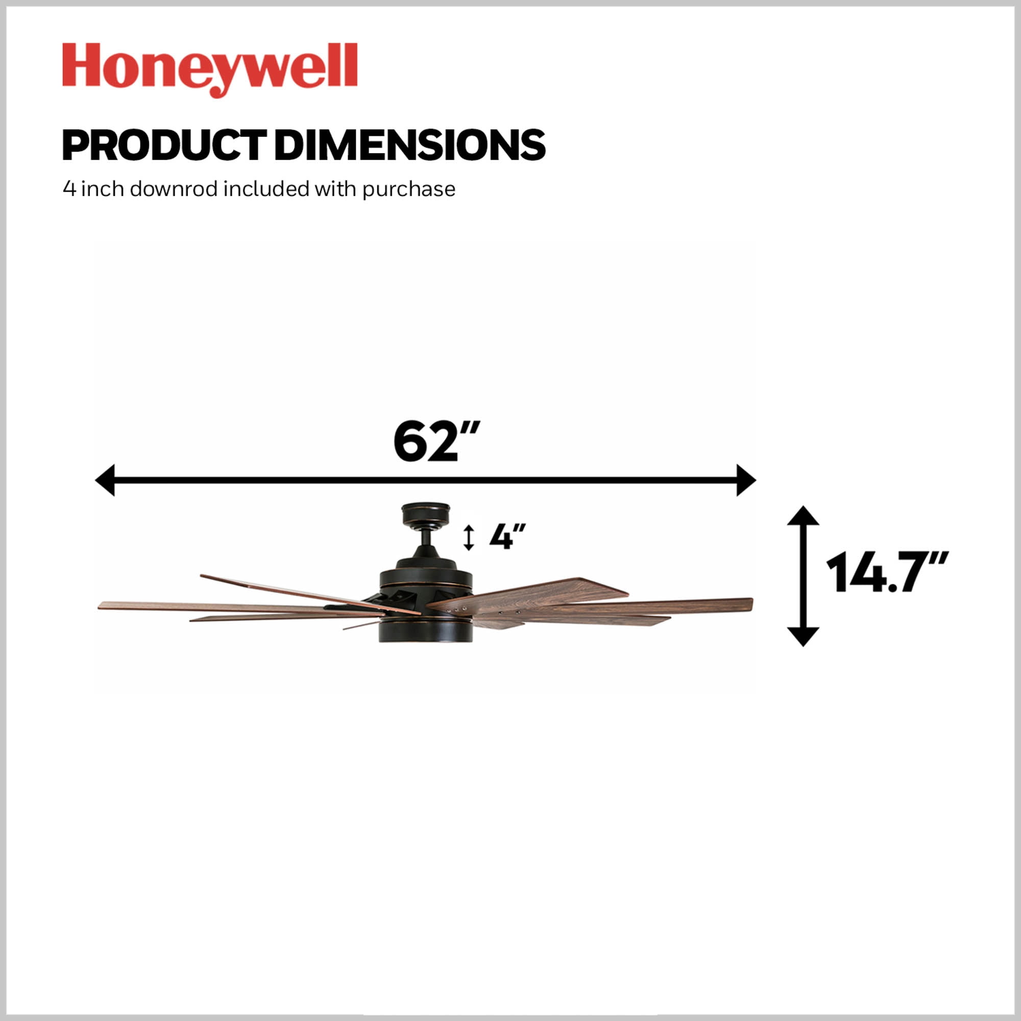 Honeywell Xerxes 62" Espresso LED Remote Control Ceiling Fan, 8 Blade, Integrated Light