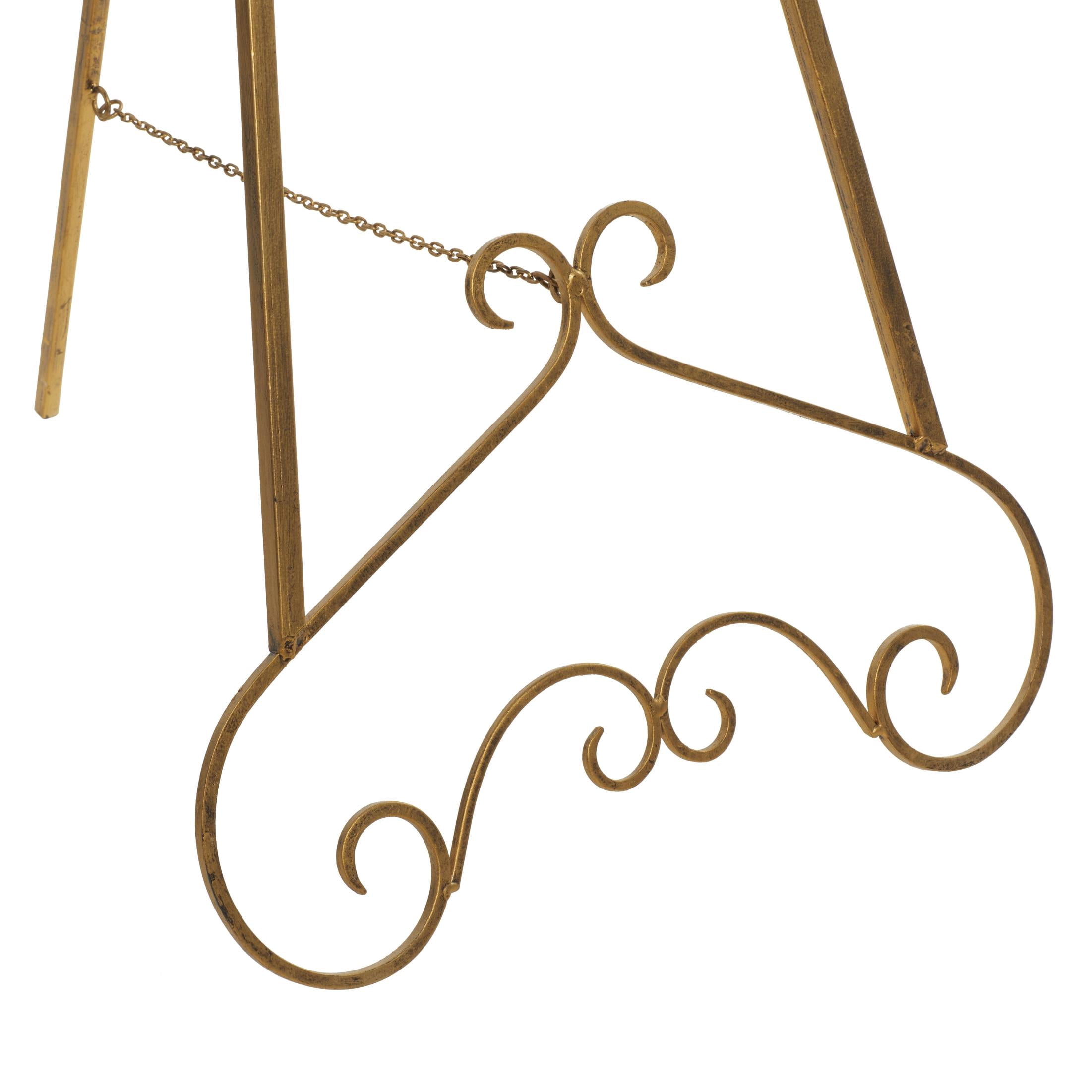 DecMode Traditional Gold Metal Easel with Scroll Heart Details, 23"W x 48"H