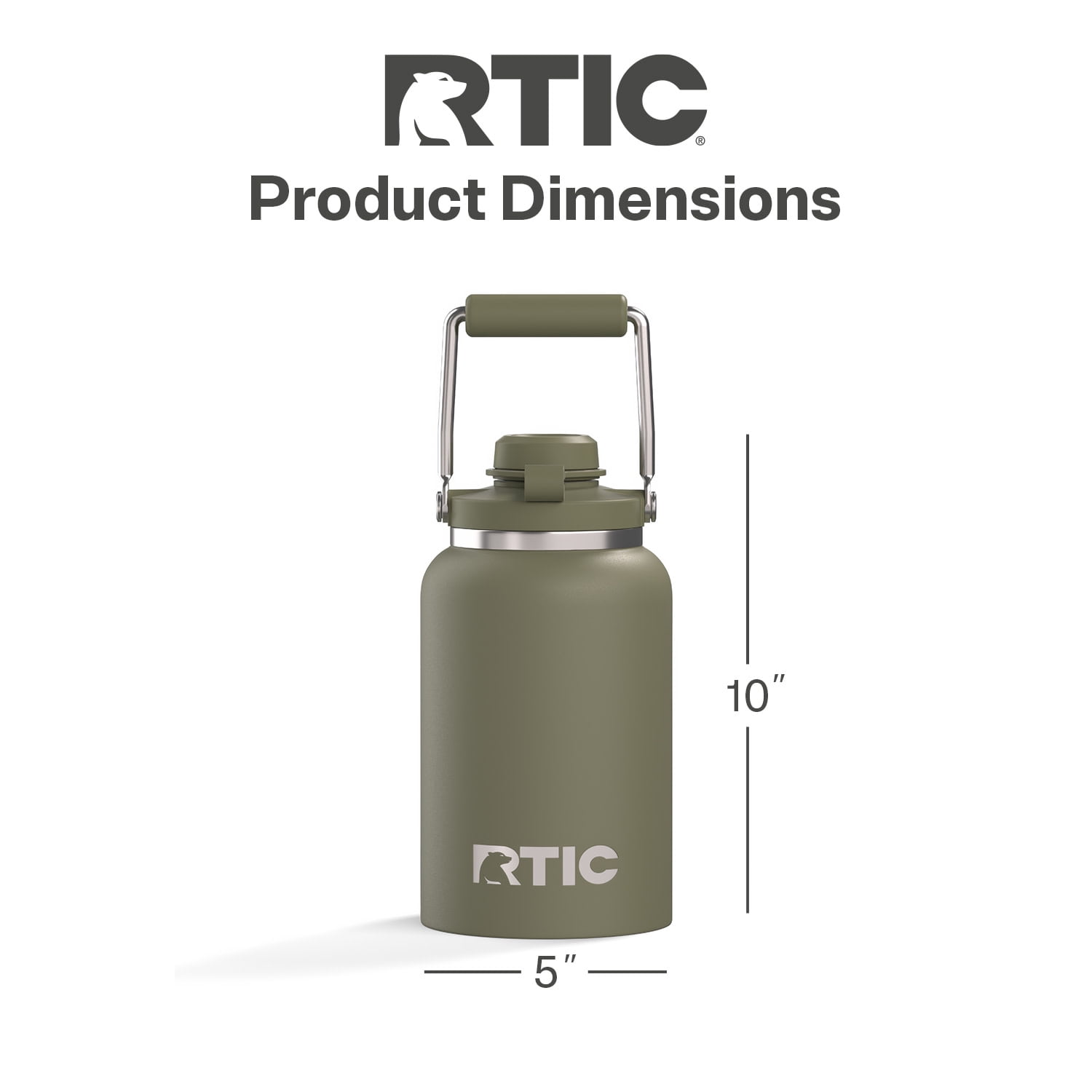 RTIC Half Gallon Ceramic Lined Insulated Outback Water Bottle Jug, Leak Proof, Olive