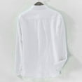 thumbnail image 3 of Men‘s Baggy Solid Cotton Linen Long Sleeve Button Pocket Plus Size T Shirts, 3 of 5
