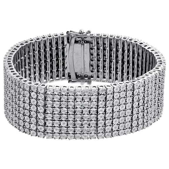 Mens Sterling Silver Real Diamond 8 Row Tennis Bracelet 25mm Miracle Set 8.50"