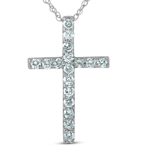 Pompeii 1 Ct Diamond Cross 14k White Gold 18" Chain Womens Necklace 1 1/4" Tall (G/H,I1)