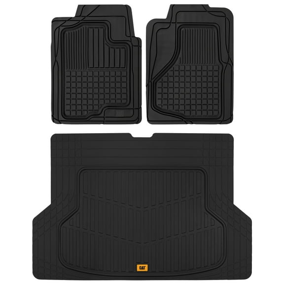 Caterpillar Large Front Heavy-Duty Rubber Floor Mats & Cargo Trunk Liner for Car SUV Van Sedan, Black - Odorless Trim to Fit, All Weather Deep Dish, Total Dirt Protection