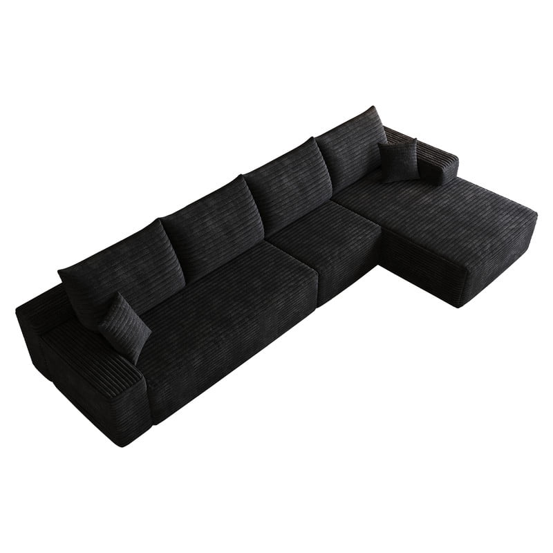 135" Cloud Sectional Sofa with Right Facing Chaise, Modern Modular Deep Seat Couch, Plush Corduroy Upholstered Sofa for Living Room, Bedroom, Apartment, No Assembly Required